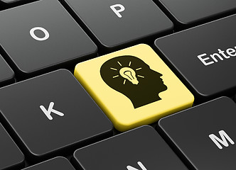 Image showing Business concept: Head With Light Bulb on computer keyboard background