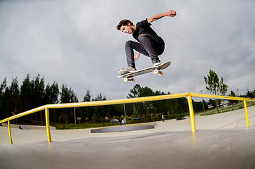 Image showing Skateboarder doing a ollie