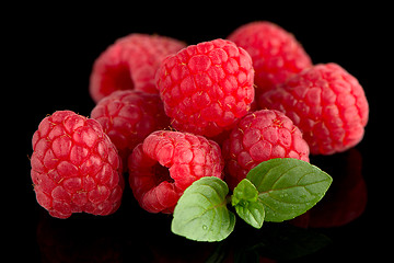 Image showing Raspberries with leaves