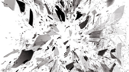 Image showing Destructed or demolished glass on white with motion blur
