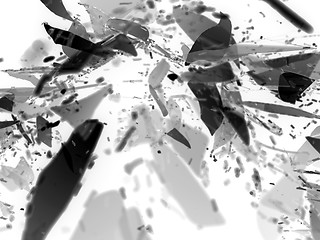 Image showing Broken and destructed glass on white shallow DOF