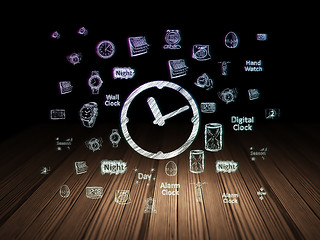 Image showing Time concept: Clock in grunge dark room