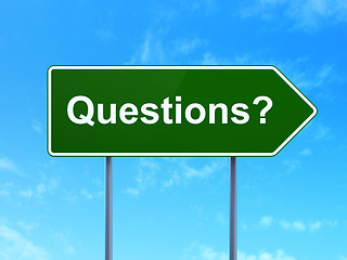 Image showing Studying concept: Questions? on road sign background