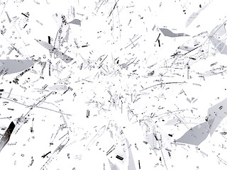 Image showing Small and large pieces of shattered glass on white