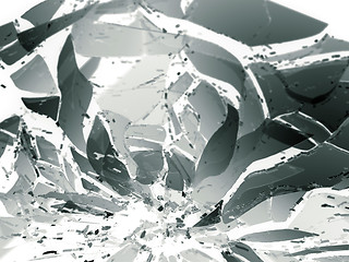 Image showing Destructed or Shattered glass pieces on white shallow DOF