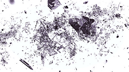 Image showing Pieces of splitted or broken glass on white