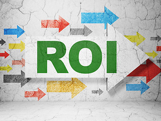 Image showing Finance concept: arrow with ROI on grunge wall background