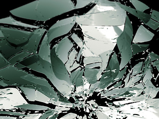 Image showing Shattered glass isolated on black shallow DOF