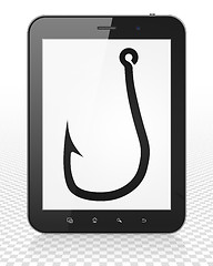 Image showing Privacy concept: Tablet Pc Computer with Fishing Hook on display