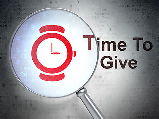 Image showing Time concept: Watch and Time To Give with optical glass