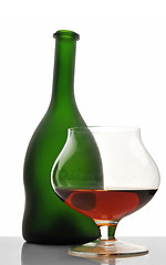 Image showing Bottle of cognac, brandy and glass