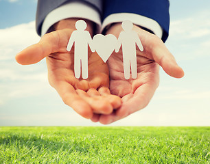 Image showing close up of happy male gay couple with love symbol