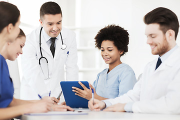 Image showing group of happy doctors meeting at hospital office