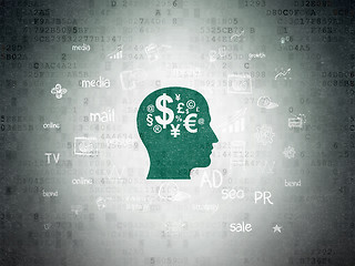 Image showing Marketing concept: Head With Finance Symbol on Digital Paper background