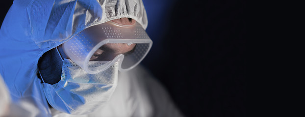 Image showing close up of scientist face in chemical lab