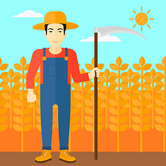 Image showing Farmer on the field with scythe.