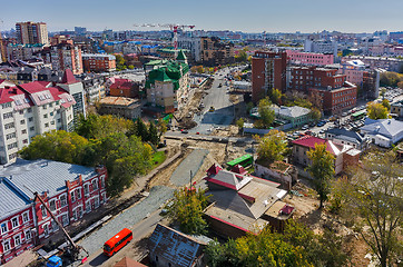 Image showing Bird eye view on road construction. Tyumen. Russia