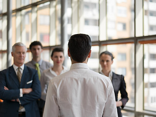 Image showing business leader making presentation and brainstorming