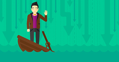 Image showing Businessman standing in sinking boat.