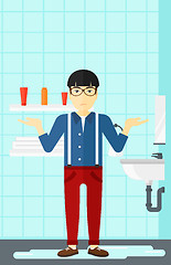 Image showing Man in despair standing near leaking sink.