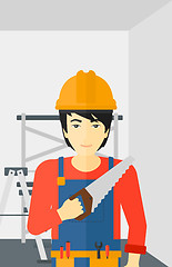 Image showing Smiling worker with saw.