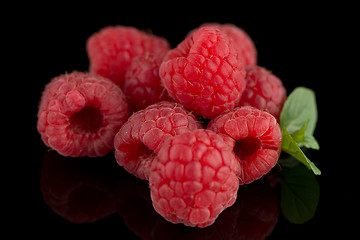 Image showing Raspberries with leaves