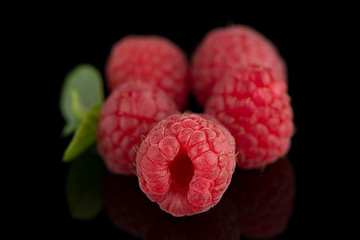 Image showing Raspberries with leaves