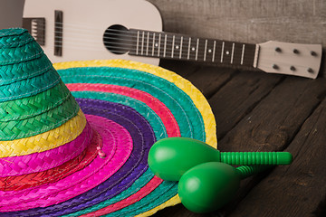 Image showing Mexican sombrero on wood background