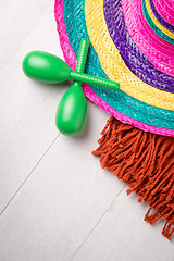 Image showing Mexican sombrero on wood background