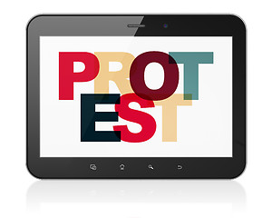 Image showing Political concept: Tablet Computer with Protest on  display