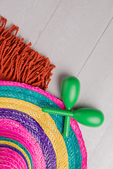 Image showing Mexican sombrero on wood background