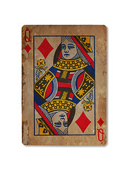 Image showing Very old playing card, Queen of diamonds