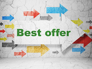 Image showing Advertising concept: arrow with Best Offer on grunge wall background