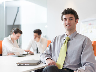 Image showing group of young business people  on meeting at modern startup off