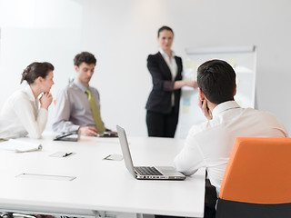 Image showing group of young business people  on meeting at modern startup off