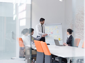 Image showing group of young business people  on meeting at modern startup off