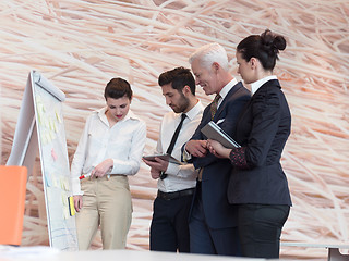 Image showing businesswoman presenting ideas and projects on white board