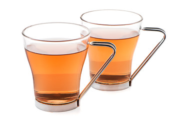 Image showing Two glass cups of black tea