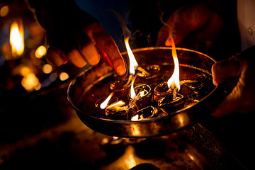 Image showing Burning candles in the Indian temple.
