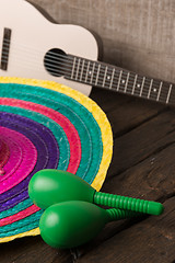 Image showing Mexican sombrero on wood background