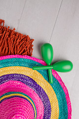 Image showing Mexican sombrero on wood background