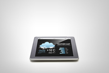 Image showing close up of tablet pc computer with weather cast