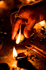 Image showing Burning candles in the Indian temple.