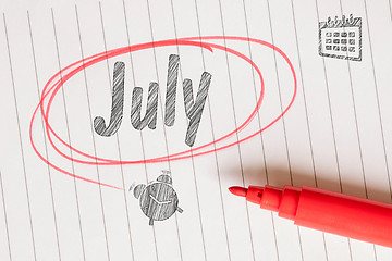 Image showing July sketch note wit a red circle