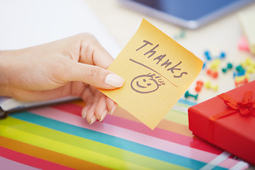 Image showing Thanks text on adhesive note