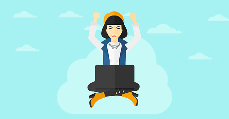 Image showing Woman sitting on cloud with laptop.