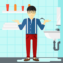 Image showing Man in despair standing near leaking sink.