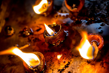 Image showing Burning candles in the Indian temple.