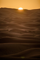 Image showing Sunrise over the dunes, Morocco, Sahara Desert