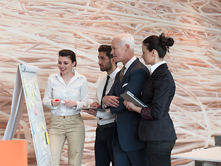 Image showing businesswoman presenting ideas and projects on white board